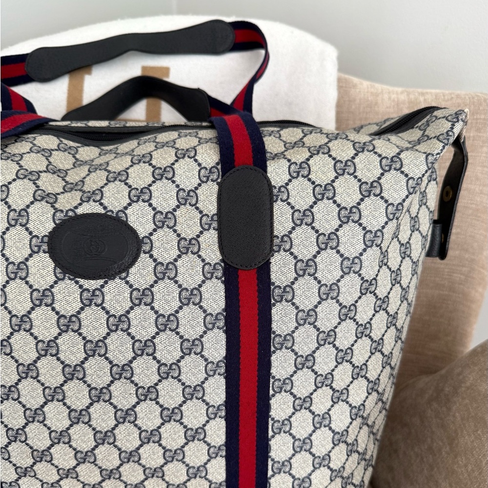 Gucci authentic XL tote bag travel bag weekender grey navy monogram canvas - Picture 4 of 15